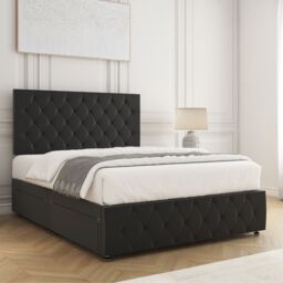 "BSSPOKE Mulberry Velvet Divan Bed 24"" Headboard Footboard 4Drawers & Mattress in Black - Size: Small Double" - thumbnail 3