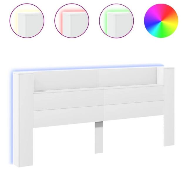 Berkfield Home Headboard Cabinet with LED White 220x16.5x103.5 cm - image 1