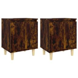 Berkfield Home Bed Cabinets with Solid Wood Legs 2 pcs Smoked Oak 40x30x50 cm in Brown - Size: 40 x 30 x 50 cm - thumbnail 2
