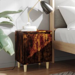 Berkfield Home Bed Cabinets with Solid Wood Legs 2 pcs Smoked Oak 40x30x50 cm in Brown - Size: 40 x 30 x 50 cm - thumbnail 1
