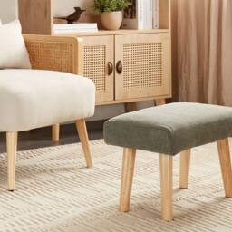 Wyld and Coco Retro Green Footstool - Polyester Upholstery Oak Legs - thumbnail 1