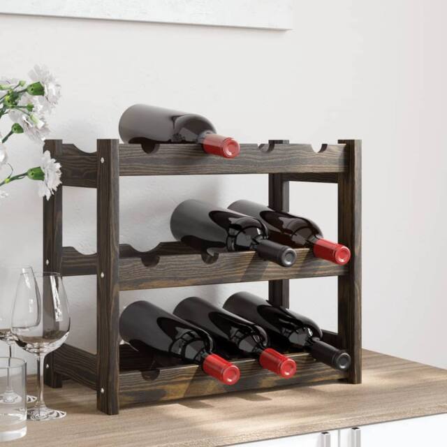 Berkfield Home Wine Rack for 12 Bottles Black Solid Wood Pine - image 1