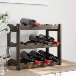 Berkfield Home Wine Rack for 12 Bottles Black Solid Wood Pine - thumbnail 1