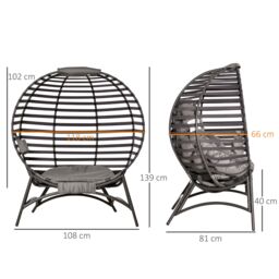 OUTSUNNY Egg Chair with Cushion Steel Frame & Side Pocket for Indoor Outdoor in Brown - thumbnail 3