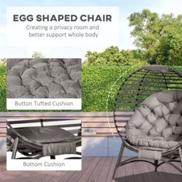 OUTSUNNY Egg Chair with Cushion Steel Frame & Side Pocket for Indoor Outdoor in Brown - thumbnail 5