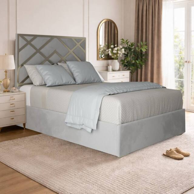 Casani Malton Upholstered Soft Velvet Grey Metal Designer Bed Frame - Size: Double - image 1