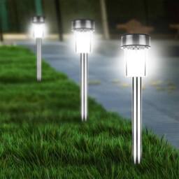 Voltico Solar Stainless Steel Garden Path Lights - LED Stick Lamps, 6 Pack in Metallics - thumbnail 1