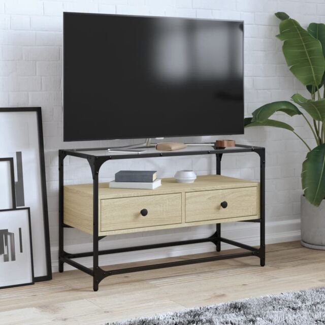 Berkfield Home TV Cabinet with Glass Top Sonoma Oak 80x35x51 cm Engineered Wood in Brown - Size: 80 x 35 x 51 cm - image 1