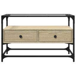 Berkfield Home TV Cabinet with Glass Top Sonoma Oak 80x35x51 cm Engineered Wood in Brown - Size: 80 x 35 x 51 cm - thumbnail 4