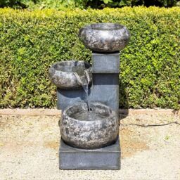 Primrose Tavira Cascading Tiered Bowls Water Feature With Lights 66cm in Grey - thumbnail 2