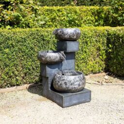 Primrose Tavira Cascading Tiered Bowls Water Feature With Lights 66cm in Grey - thumbnail 3
