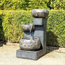 Primrose Tavira Cascading Tiered Bowls Water Feature With Lights 66cm in Grey