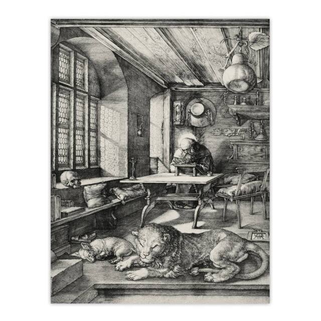 "Artery8 Saint Jerome in His Study Albrecht Durer Wall Art Poster Print in Grey - Size: W12"" x H16""" - image 1