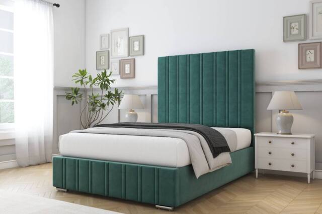 "Comfort Beds Paris Plush Bed Frame - 50"" Upholstered Headboard in Emerald - Size: Super King" - image 1