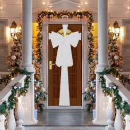 Shatchi Christmas Door Bow - 9m Giant Bow Door Cover - Front Door Decorations for Xmas Wedding, Baby Shower Outside Home Decor in White - thumbnail 1