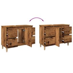 Berkfield Home Sink Cabinet Old Wood 80x33x60 cm Engineered Wood in Brown - Size: 80 x 33 x 60 cm - thumbnail 8