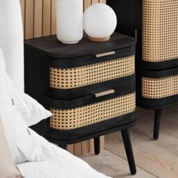 Birlea Rattan Bedside Cabinet 2 Drawer Sark Nightstand Side Table in Black - thumbnail 2