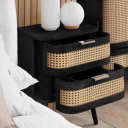 Birlea Rattan Bedside Cabinet 2 Drawer Sark Nightstand Side Table in Black - thumbnail 4