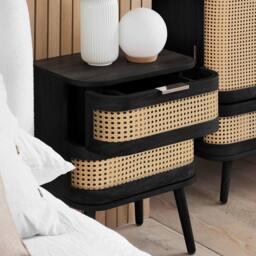 Birlea Rattan Bedside Cabinet 2 Drawer Sark Nightstand Side Table in Black - thumbnail 3