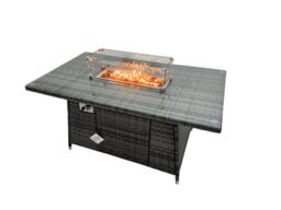 Fimous Rattan Garden Furniture Firepit Dining Set 6 Seater Lounge Sofa Table Set with 2 Side Tables 2 Footstool in Dark Grey - thumbnail 6