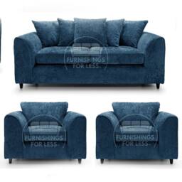 Furnishings For Less UK Monaco Chenille Fabric 3 Piece Sofa Suite - 3 Seater & 2 Armchairs in Blue