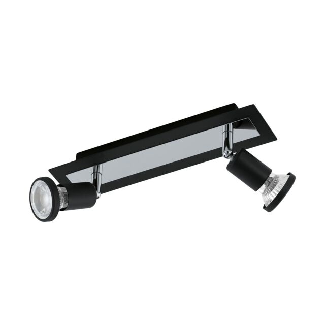 Loops Wall Ceiling 2 Spot Light Colour Black Chrome Shade & Back Plate Bulb GU10 2x5W - image 1