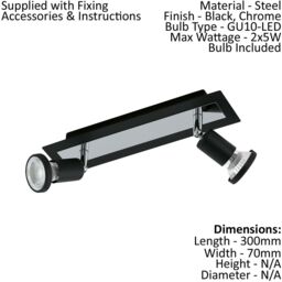 Loops Wall Ceiling 2 Spot Light Colour Black Chrome Shade & Back Plate Bulb GU10 2x5W - thumbnail 2