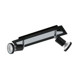 Loops Wall Ceiling 2 Spot Light Colour Black Chrome Shade & Back Plate Bulb GU10 2x5W - thumbnail 1