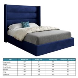 KDMD Jacob Straight Winged Upholstered Soft Velvet Designer Bed Frame in Blue - Size: Single - thumbnail 5