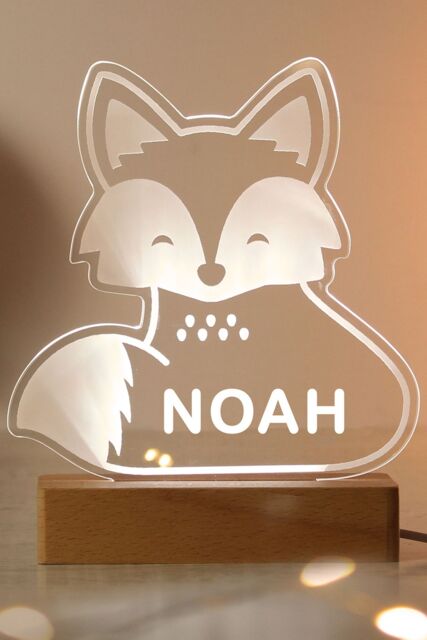 Personalised Memento Company Fox Wooden Based LED Light in Clear - image 1