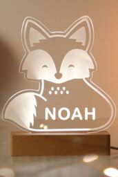 Personalised Memento Company Fox Wooden Based LED Light in Clear