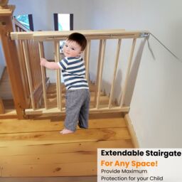 Novecrafto Multi-Purpose Wooden Baby Gate - Versatile Pet Safety Gate Extendable Stair Gates (72-122cm) in Natural - thumbnail 5