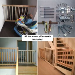 Novecrafto Multi-Purpose Wooden Baby Gate - Versatile Pet Safety Gate Extendable Stair Gates (72-122cm) in Natural - thumbnail 6