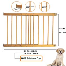 Novecrafto Multi-Purpose Wooden Baby Gate - Versatile Pet Safety Gate Extendable Stair Gates (72-122cm) in Natural - thumbnail 3