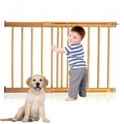 Novecrafto Multi-Purpose Wooden Baby Gate - Versatile Pet Safety Gate Extendable Stair Gates (72-122cm) in Natural