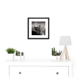 Artery8 Black White Hong Kong City Skyscrapers Photo 8X8 Inch Square Wooden Framed Wall Art Print Picture with Mount - thumbnail 2