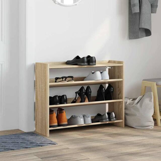Berkfield Home Shoe Rack Sonoma Oak 80x25x62 cm Engineered Wood in Light Oak - Size: 80 x 25 x 62 cm - image 1