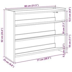 Berkfield Home Shoe Rack Sonoma Oak 80x25x62 cm Engineered Wood in Light Oak - Size: 80 x 25 x 62 cm - thumbnail 9