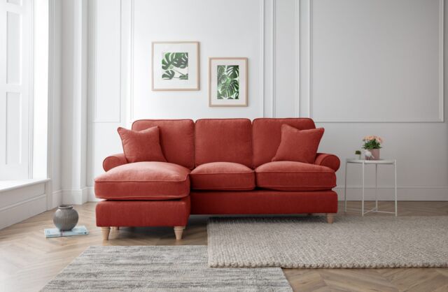 The Great Sofa Company Ezra Left Hand Velvet Chaise Sofa - Scroll Arm in Terracotta - Size: Medium - image 1