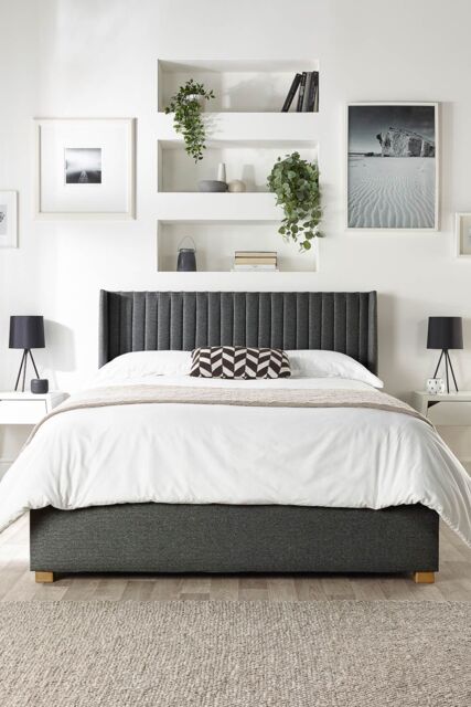 Catherine Lansfield Soho Ottoman Storage Wing Bed in Saxon Twill Fabric, Custom Made in Charcoal - Size: Double - image 1