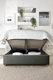Catherine Lansfield Soho Ottoman Storage Wing Bed in Saxon Twill Fabric, Custom Made in Charcoal - Size: Double - thumbnail 2