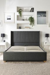 Catherine Lansfield Soho Ottoman Storage Wing Bed in Saxon Twill Fabric, Custom Made in Charcoal - Size: Double - thumbnail 6