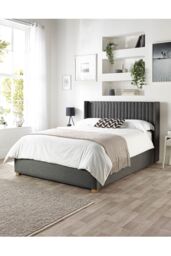Catherine Lansfield Soho Ottoman Storage Wing Bed in Saxon Twill Fabric, Custom Made in Charcoal - Size: Double - thumbnail 4
