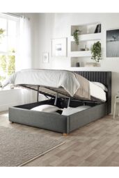 Catherine Lansfield Soho Ottoman Storage Wing Bed in Saxon Twill Fabric, Custom Made in Charcoal - Size: Double - thumbnail 3