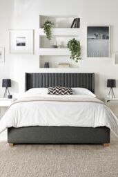 Catherine Lansfield Soho Ottoman Storage Wing Bed in Saxon Twill Fabric, Custom Made in Charcoal - Size: Double - thumbnail 1