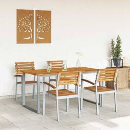 Berkfield Home Modern 5 Piece Garden Dining Set Solid Wood Acacia & Metal in Grey - thumbnail 4