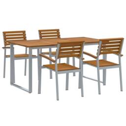 Berkfield Home Modern 5 Piece Garden Dining Set Solid Wood Acacia & Metal in Grey - thumbnail 3