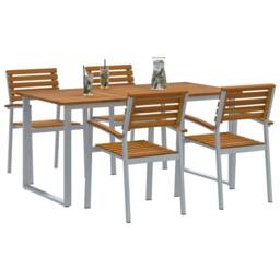 Berkfield Home Modern 5 Piece Garden Dining Set Solid Wood Acacia & Metal in Grey - thumbnail 1