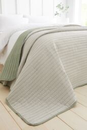 Catherine Lansfield 'Stripe' Quilted Reversible Bedspread in Green - thumbnail 1