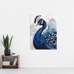 "Artery8 Elegant Blue Peafowl Peacock Bird Watercolour Wall Art Print - Size: W24"" x H32""" - thumbnail 4